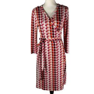 Banana Republic Womens Houndstooth Print stretch Wrap Dress Size M colorful busi